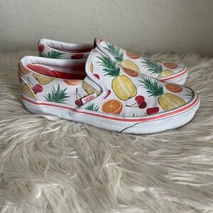 Vans White and Red Slip-On Sneakers with Playful Print